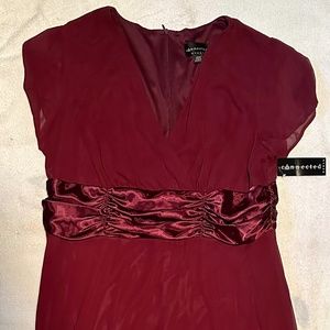 Flowing Burgundy Formal Dress with Ruffled Waist
